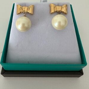 Kate Spade Gold Plated Bow and Faux Pearl Earrings